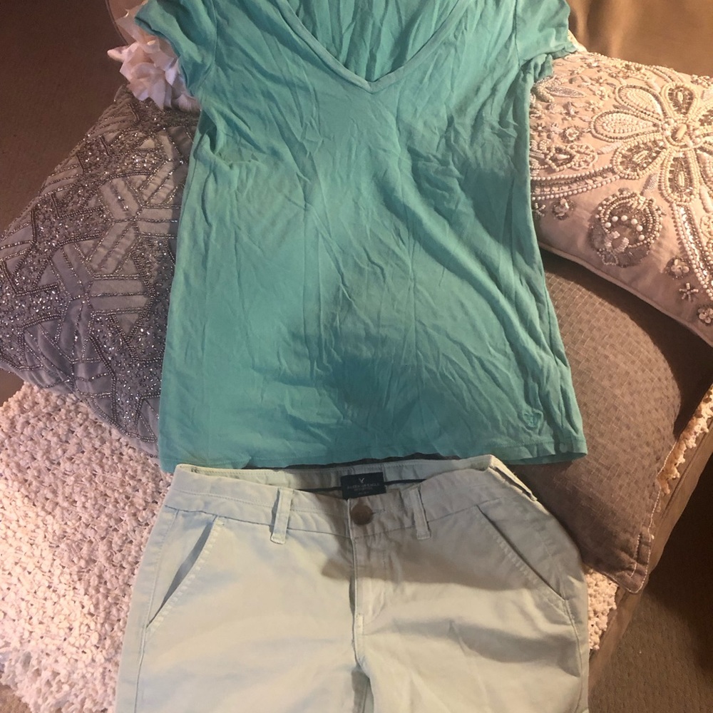 American Eagle Tee, size S and American Eagle midi denim shorts, size 4